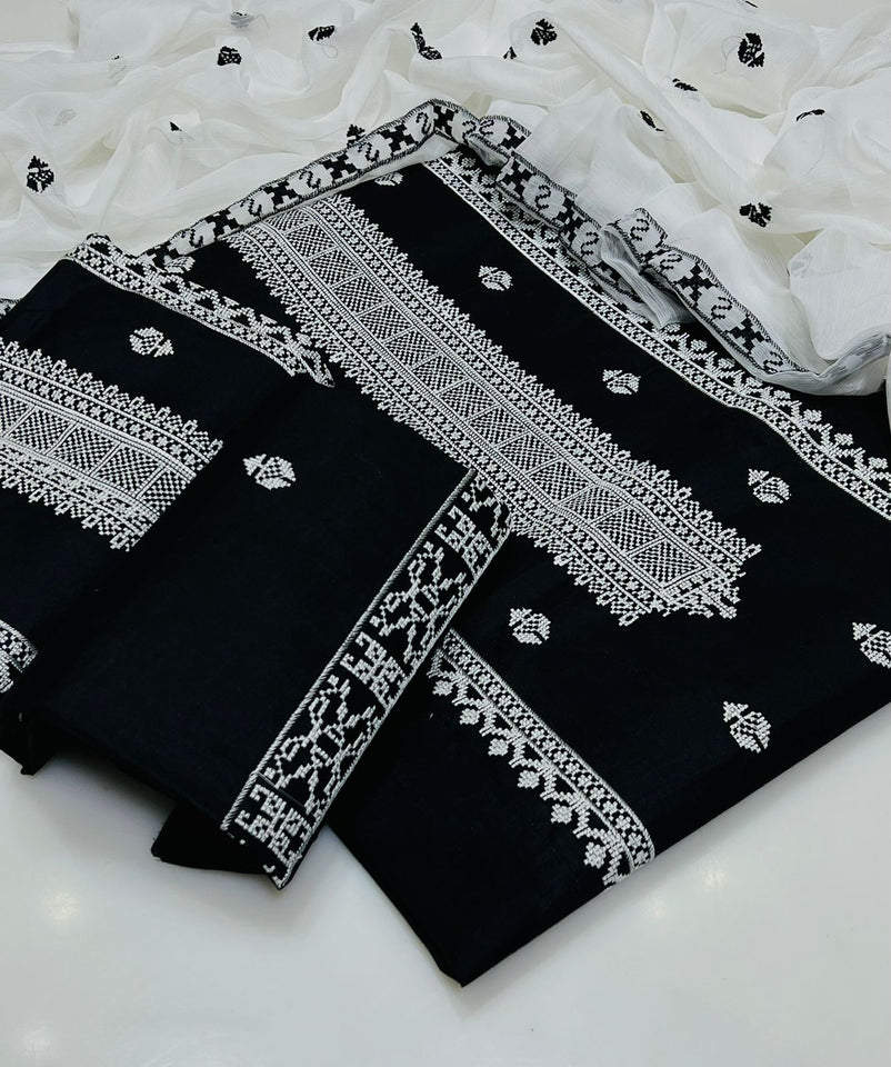 Cross Stich Embroidery 3 PCs Suits with Multani Khusa